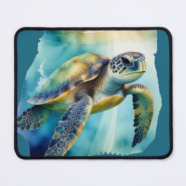Item preview, Watercolor sea turtle swimming sunlight rays ocean art print designed and sold by icemanphotos.