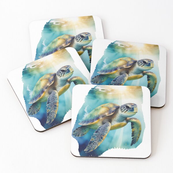 Item preview, Watercolor sea turtle swimming sunlight rays ocean art print designed and sold by icemanphotos.