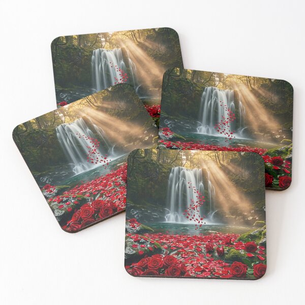 Item preview, Magical Waterfall with Floating Red Rose Petals  designed and sold by NadinGerasi.
