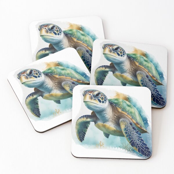 Item preview, Watercolor sea turtle swimming sunlight rays ocean art print designed and sold by icemanphotos.
