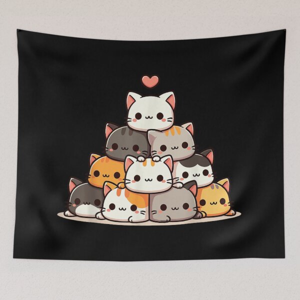 Item preview, Cute Kawaii Cat Pyramid Pile Heart Aesthetic Chibi Kitten Animal Stack designed and sold by AllanKexiono.