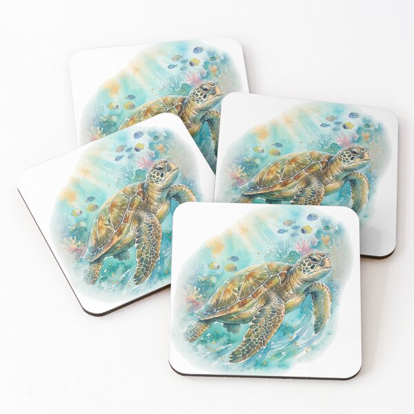 Item preview, Watercolor sea turtle swimming sunlight rays ocean art print designed and sold by icemanphotos.