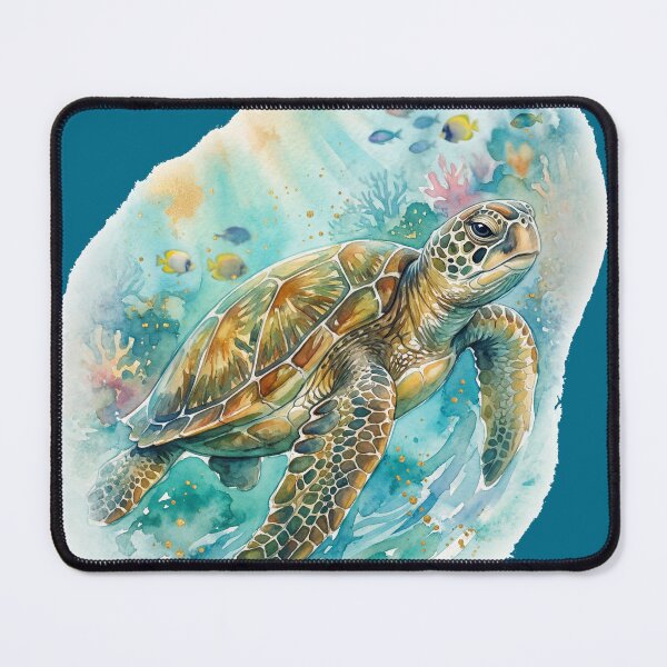 Item preview, Watercolor sea turtle swimming sunlight rays ocean art print designed and sold by icemanphotos.