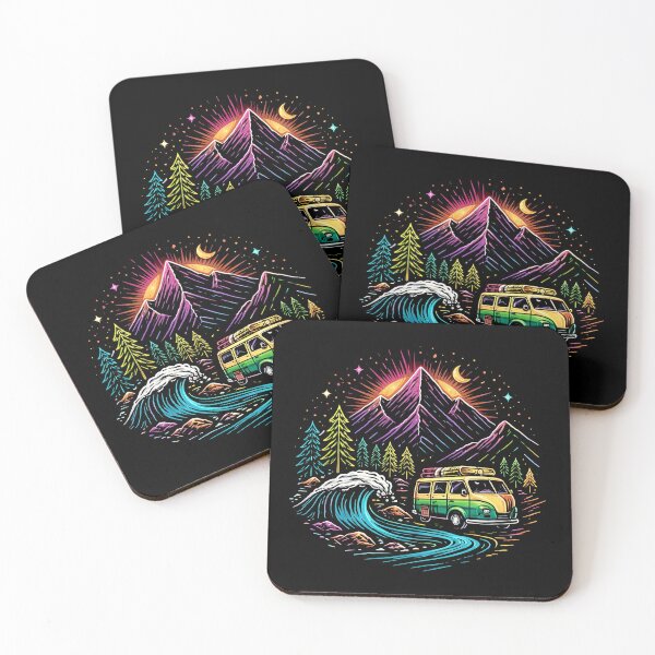 Item preview, Vintage Camper Van Mountain Wave Adventure Line Art designed and sold by PixelQ.