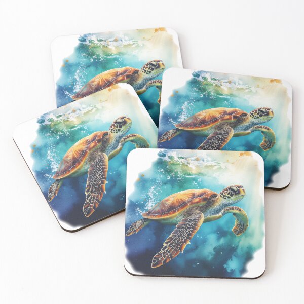 Item preview, Watercolor sea turtle swimming sunlight rays ocean art print designed and sold by icemanphotos.