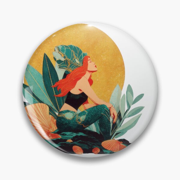 Item preview, Mystical Mermaid Art with Golden Sun and Seashells designed and sold by VikArt7.
