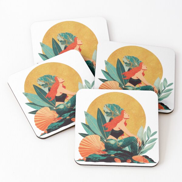 Item preview, Mystical Mermaid Art with Golden Sun and Seashells designed and sold by VikArt7.