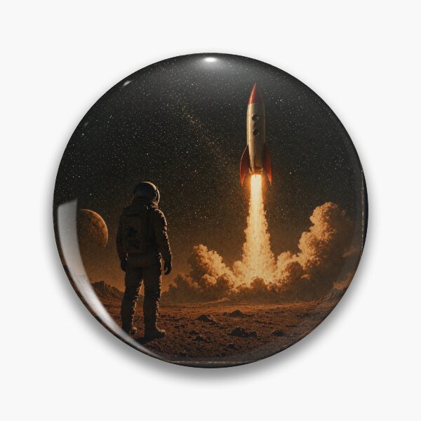 Item preview, Rocket Launch on Distant Planet – Retro Sci-Fi Space Scene, Astronaut Silhouette designed and sold by Galskap.