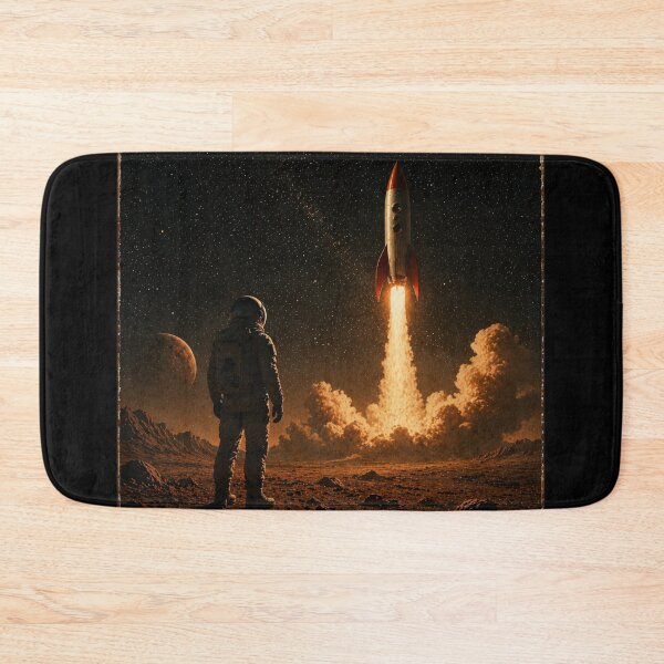 Item preview, Rocket Launch on Distant Planet – Retro Sci-Fi Space Scene, Astronaut Silhouette designed and sold by Galskap.