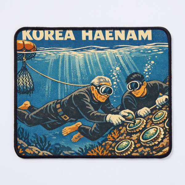 Item preview, KOREA HAENAM - Father and Son Sea Divers Jeju Island Retro Vintage Poster designed and sold by KOREA-HAENAM.