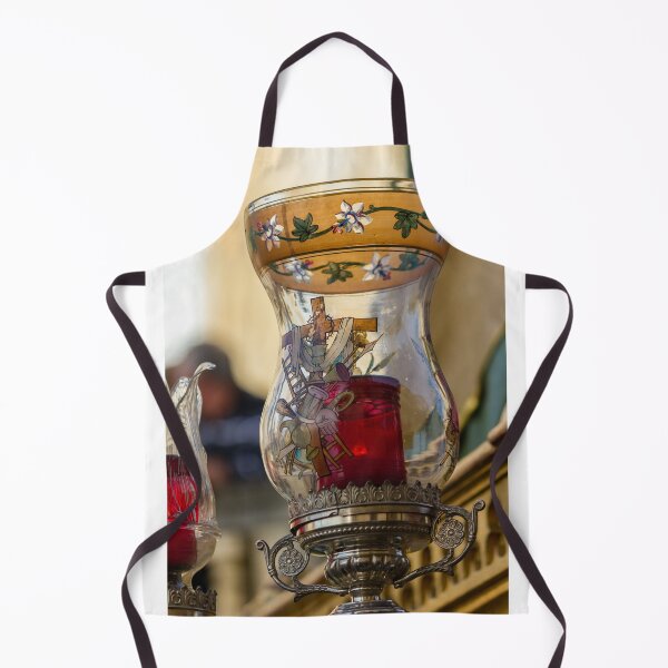 Item preview, Ornate Glass Votive Lamp With Red Candle and Religious Motifs in Historic Church Interior designed and sold by Nmallia.
