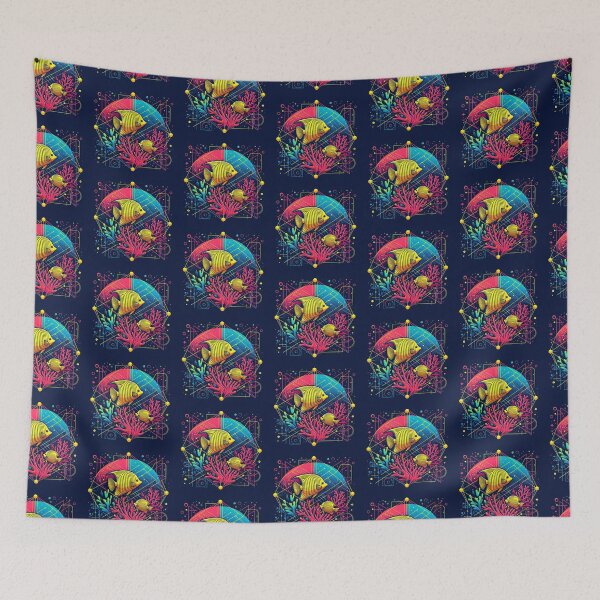 Item preview, Neon Tropical Fish Geometric Coral Reef Art designed and sold by PixelQ.