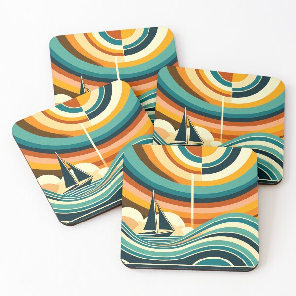 Item preview, Geometric Sailboat Beneath Concentric Sunset Waves designed and sold by InkSmithery.