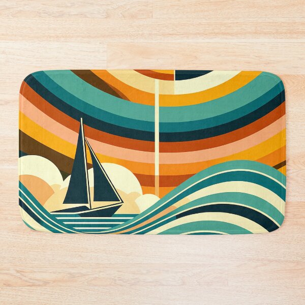 Item preview, Geometric Sailboat Beneath Concentric Sunset Waves designed and sold by InkSmithery.