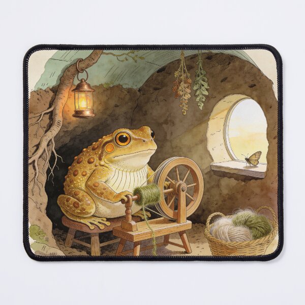 Item preview, Cozy Frog Spinning Wool - Cottagecore Art designed and sold by PictorialWhimsy.