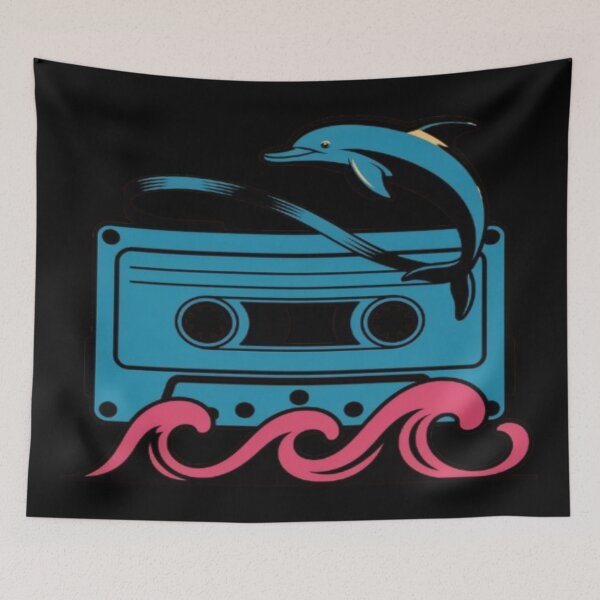 Item preview, Retro Cassette Tape with Dolphin and Waves designed and sold by DailySparks.