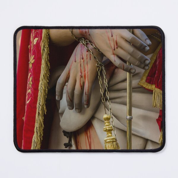 Item preview, Close Up Of Jesus Statue With Blood-Streaked Hands, Red Robe, Chains And Gold Tassels designed and sold by Nmallia.