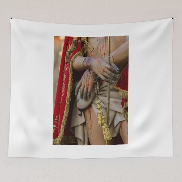 Item preview, Close Up Of Jesus Statue With Blood-Streaked Hands, Red Robe, Chains And Gold Tassels designed and sold by Nmallia.