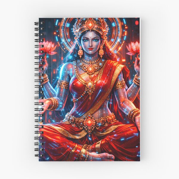 Item preview, Lakshmi Red Saree — Hindu God Art | Cyberpunk designed and sold by CosmicLotusArt.