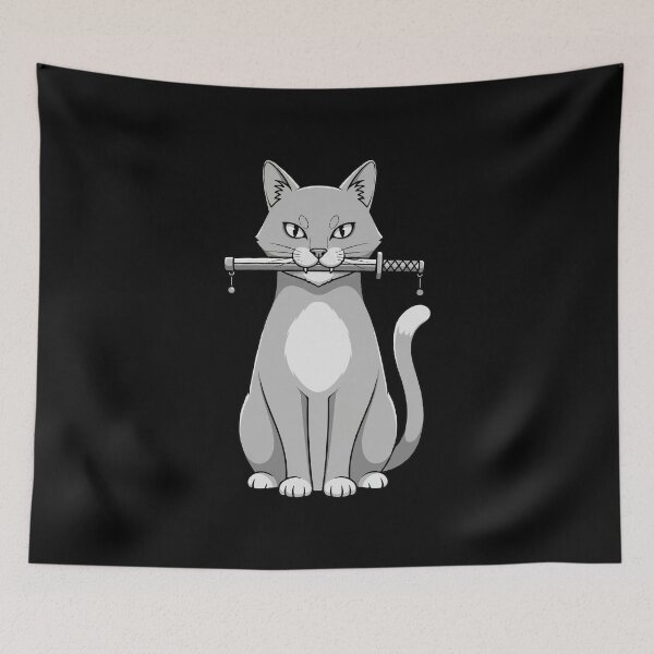 Item preview, Samurai Cat with Sword Cartoon Design designed and sold by Junglenimals.