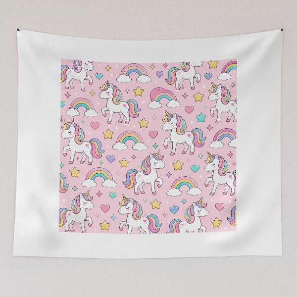 Item preview, Cute Kawaii Unicorn and Rainbow Pattern on Pink Background designed and sold by RushVibeWear.