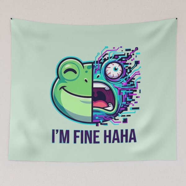 Item preview, “I’m Fine Haha” Frog Meme Shirt – Funny Anxiety Frog Split Face Emotional Chaos Tee designed and sold by ZyxDes.