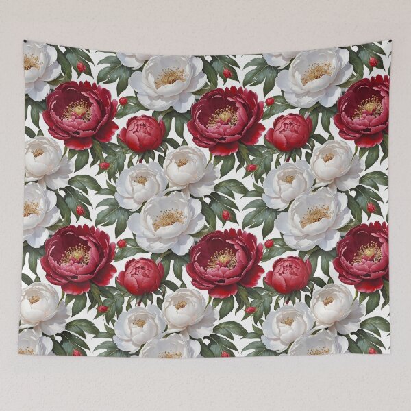 Item preview, Red and White Peonies Floral Seamless Pattern designed and sold by Leylita Design.