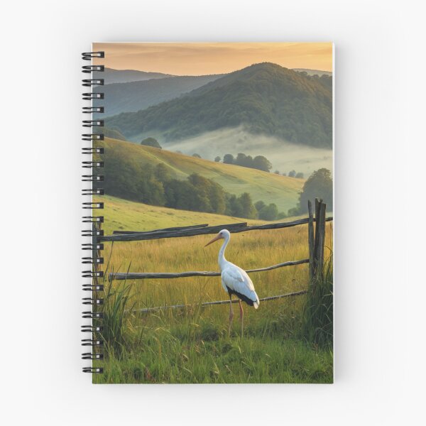 Item preview, Bieszczady Countryside – Peaceful Valley with Stork at Sunrise designed and sold by LONE SPIRIT CO..
