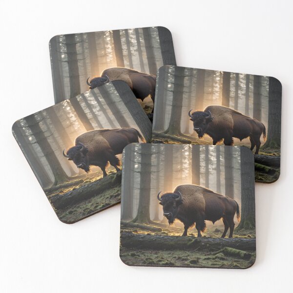 Item preview, European Bison in Forest – Polish Żubr Wildlife at Sunrise designed and sold by LONE SPIRIT CO..