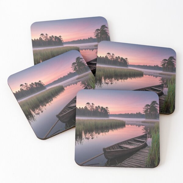 Item preview, Masurian Lakes Sunrise – Peaceful Mazury Landscape with Boat designed and sold by LONE SPIRIT CO..