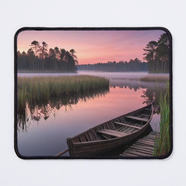 Item preview, Masurian Lakes Sunrise – Peaceful Mazury Landscape with Boat designed and sold by LONE SPIRIT CO..