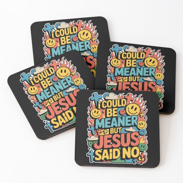 Item preview, I Could Be Meaner But Jesus Said No – Groovy Retro Christian Streetwear T-Shirt V2 designed and sold by DarylWelsh2024.