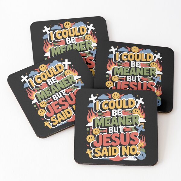 Item preview, I Could Be Meaner But Jesus Said No – Groovy Retro Christian Streetwear T-Shirt V3 designed and sold by DarylWelsh2024.