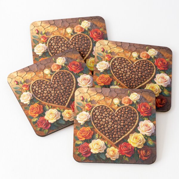 Item preview, Heart-Shaped Coffee Beans with Colorful Roses designed and sold by Marcu Ioachim.