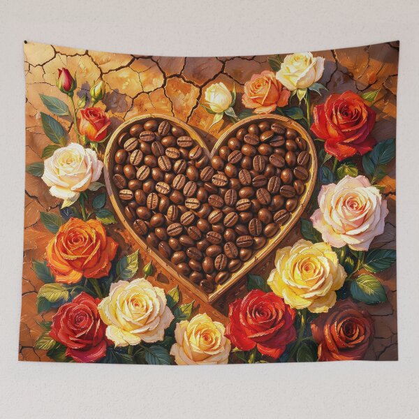 Item preview, Heart-Shaped Coffee Beans with Colorful Roses designed and sold by Marcu Ioachim.