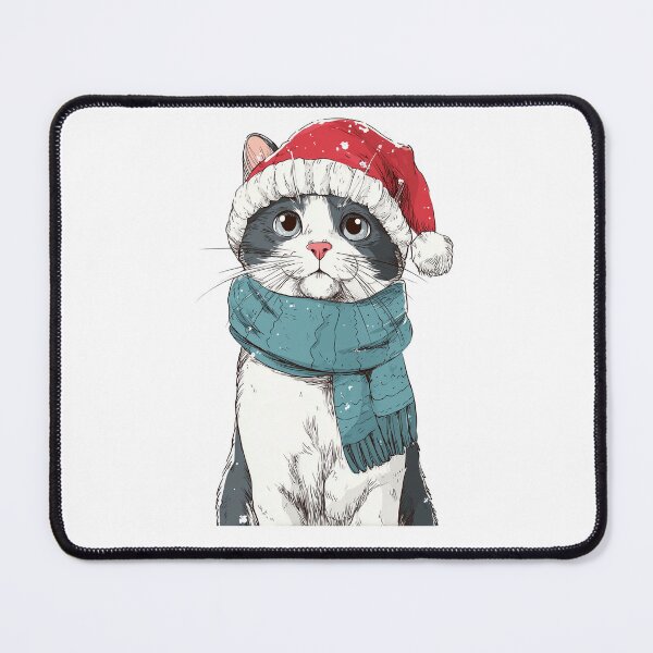 Item preview, Cute cat wearing Santa hat and scarf in winter holiday illustration on dark background designed and sold by khemjiraphoto.