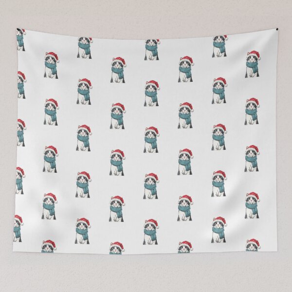 Item preview, Cute cat wearing Santa hat and scarf in winter holiday illustration on dark background designed and sold by khemjiraphoto.