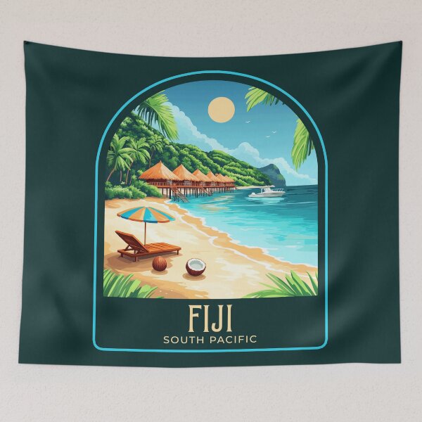 Item preview, Fiji Vintage Travel Illustration designed and sold by HomeLivingCo.