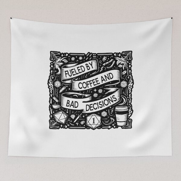 Item preview, Fueled by Coffee and bad decisions, design for DnD players designed and sold by Boardgameo.