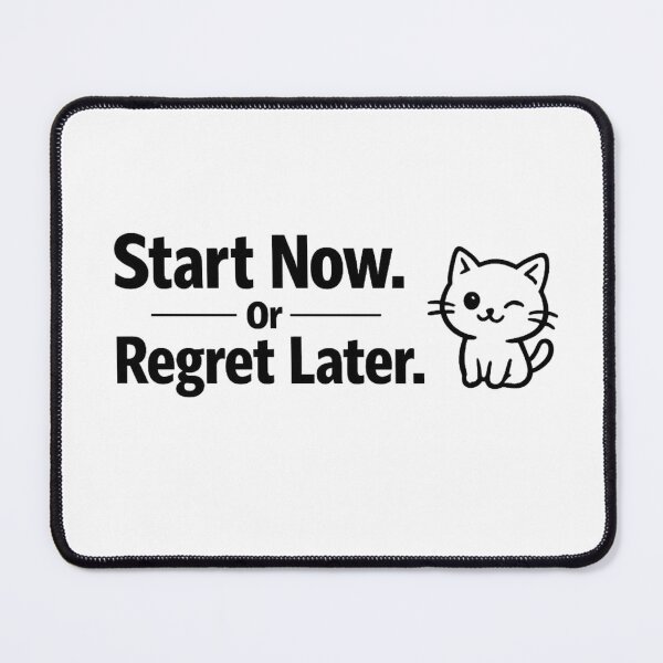 Item preview, Start Now Or Regret Later Cat Motivational Sticker Minimal Typography Design designed and sold by IconicDesignsXd.
