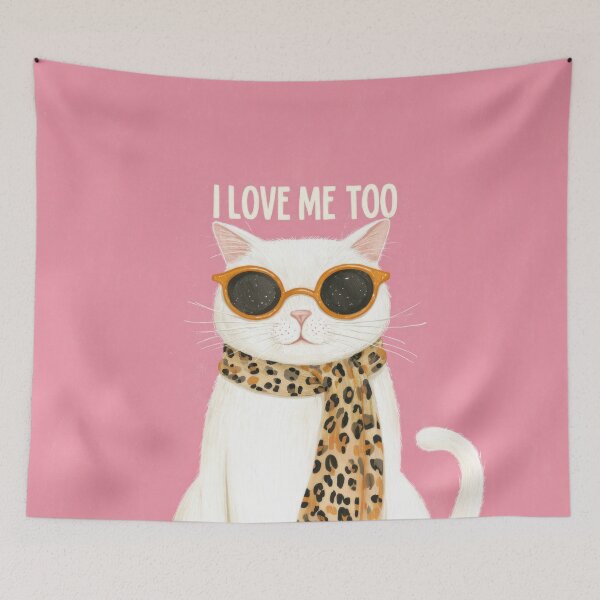 Item preview, Cool White Cat Quote with Sunglasses on Pink Retro Pop Vibes designed and sold by UtArt.