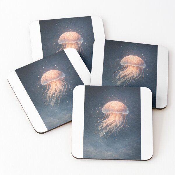 Item preview, Floating Thoughts – Brain Jellyfish Surreal Art designed and sold by InkWanderStudio.