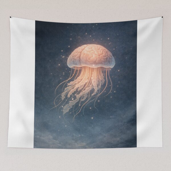 Item preview, Floating Thoughts – Brain Jellyfish Surreal Art designed and sold by InkWanderStudio.