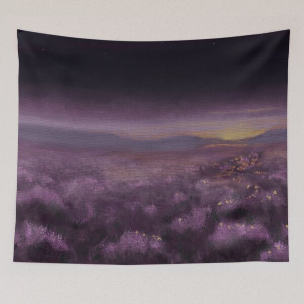 Item preview, Paisaje de páramo de brezo púrpura al atardecer, arte mural de campo de flores silvestres de ensueño, pintura de paisaje crepuscular atmosférico, lámina de arte de naturaleza melancólica, decoración púrpura designed and sold by DesignsByCornea.