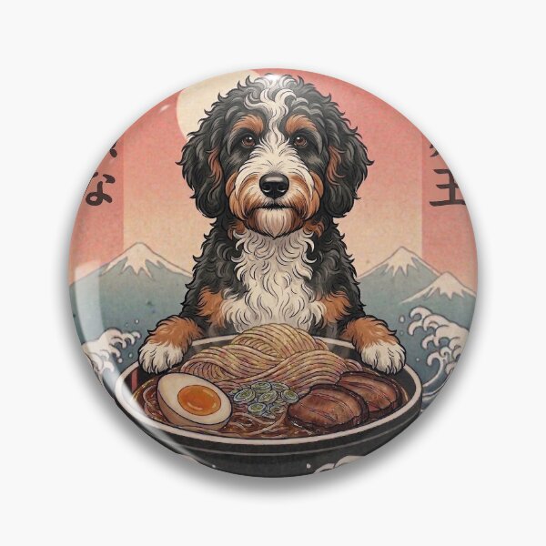 Item preview, Funny Aussiedoodle Japanese Ramen Noodles Vintage Kanagawa Wave designed and sold by FurryHavenPH.
