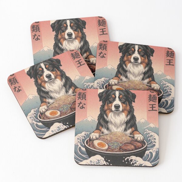 Item preview, Funny Australian Shepherd Japanese Ramen Noodles Vintage Kanagawa Wave designed and sold by FurryHavenPH.