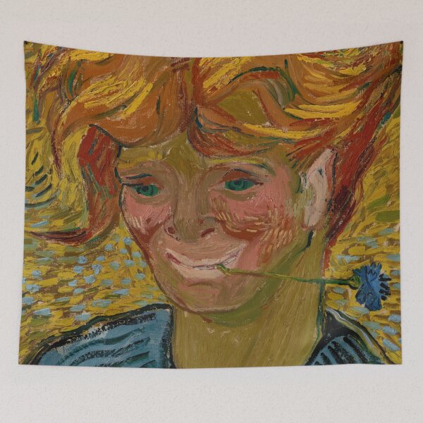 Item preview, Jeune Homme Au Bleuet by Vincent van Gogh: Bold Post Impressionist Portrait designed and sold by artofuniverse.