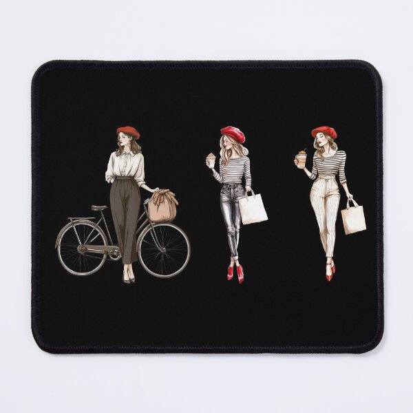 Item preview, Parisian Chic Fashion Girl Set with Bicycle Coffee and Tote Bag designed and sold by VikArt7.