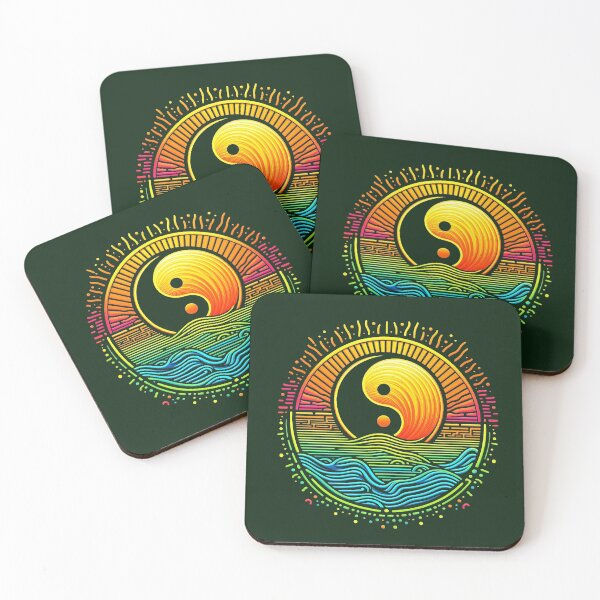 Item preview, Minimalist Yin Yang Ocean Waves Sunrise Line Art designed and sold by PixelQ.