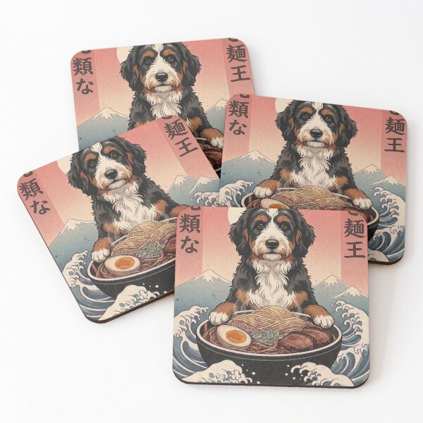 Item preview, Funny Bernedoodle Japanese Ramen Noodles Vintage Kanagawa Wave designed and sold by FurryHavenPH.